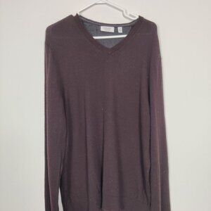 Calvin Klein Men's Sweater Size L Purple Merino Wool V Neck Business Casual Work
